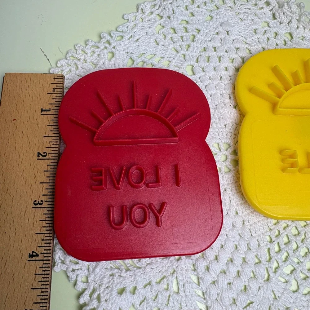 Vintage Red Yellow Toast Bread Stamper Kitschy Retro Plastic Magnet